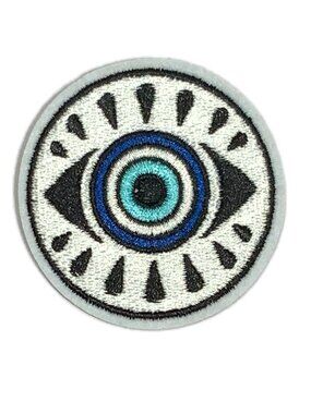 Round Evil Eye Embroidered Iron On Patch Blue White Black
